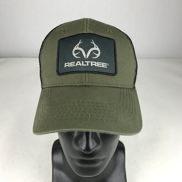 REALTREE Men’s Baseball Mesh Back Olive/Black Adjustable Snapback Patch Hat Cap - Picture 1 of 7
